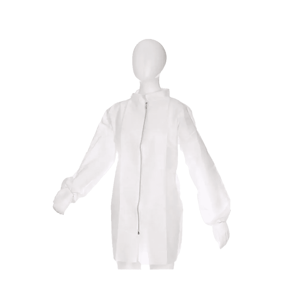Chaqueta de visita de PP no tejido con cremallera, blanca, talla M, Med-Comfort