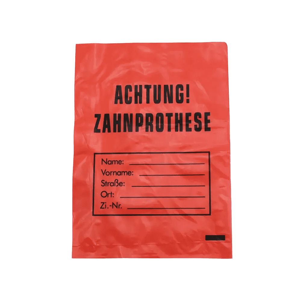 LDPE Zahnprothesenbeutel, Farbe rot, 17 x 24 cm: Beutel für Zahnprothesen als Stations- und Patientenbedarf kaufen.