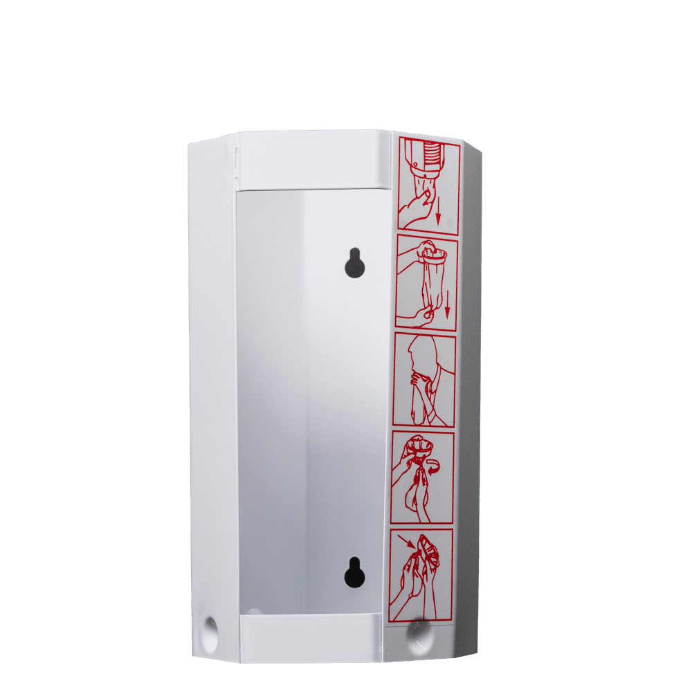 Sheet steel dispenser for 30 collection bags, white, size M: buy dispenser for hygienic and easy single removal of 30 collection bags as accessories for ward and patient needs.
