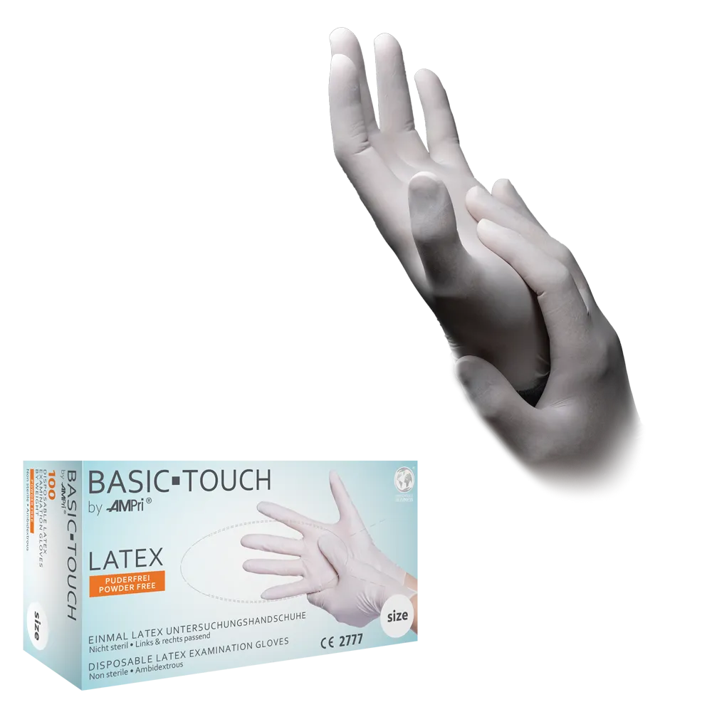 Latex glovers, white, size S, powderfree, Basic-Touch: buy latex disposable gloves for examination & protection.