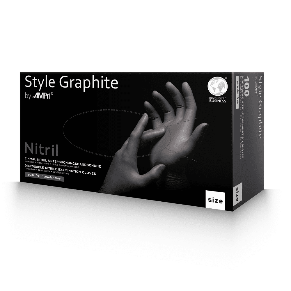 Nitrile gloves, anthracite, size M, powder-free, Style GRAPHITE by Ampri: Buy nitrile disposable gloves as protective gloves and examination gloves made of nitrile.