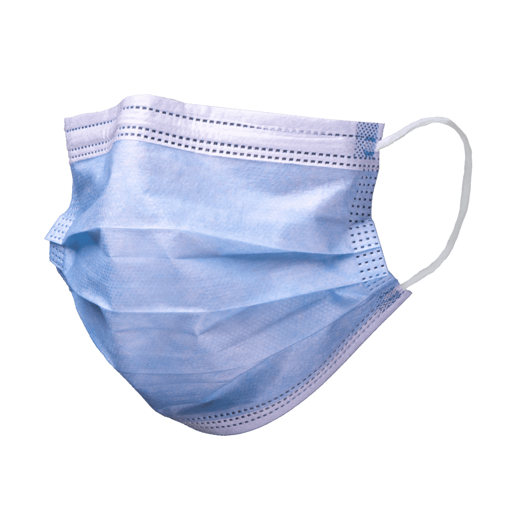 Surgical mask, blue, 3-ply, type II, with elastic bands, Basic-Plus: buy non-woven mouth protection as medical disposable masks.