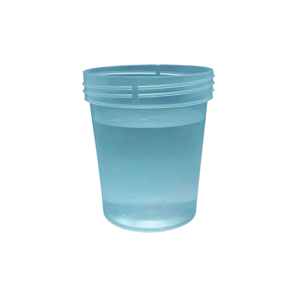 Recipiente de recogida de orina de PP sin tapa, rosca, 125 ml, color transparente: comprar vaso de orina graduado para el transporte seguro de la orina como suministro de la sala y del paciente.