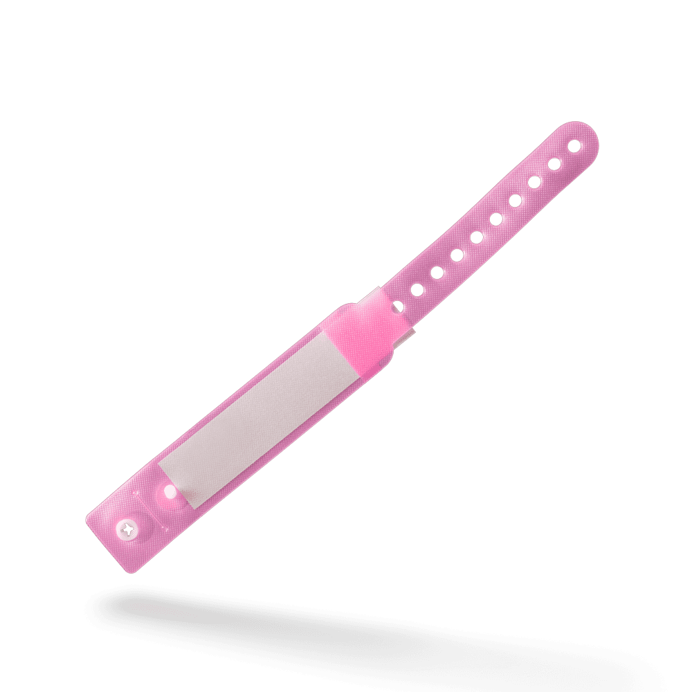 Muñequera infantil de material de pvc para pacientes, color rosa, 162 x 18 mm Muñequera infantil de material de pvc para pacientes, color rosa, 162 x 18 mm