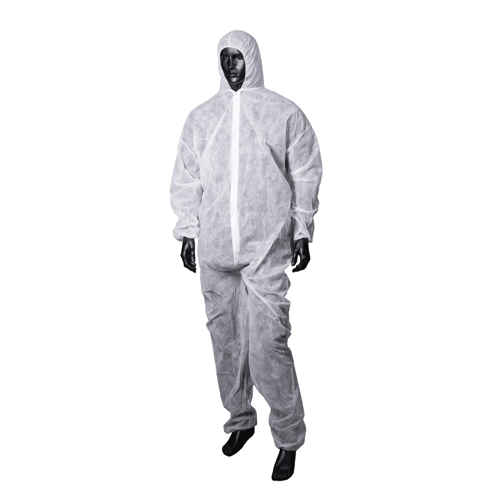 Mono de polipropileno, blanco, talla: comprar L, Med-Comfort: comprar mono desechable con cremallera y capucha como ropa de protección.