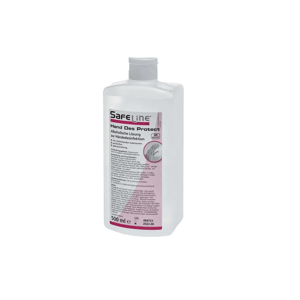 Händedesinfektion, 500 ml, Safeline Hand Des Protect: gebrauchsfertiges, rückfettendes Händedesinfektionsmittel für hygienische Sauberkeit für die Anwendung auf der Haut kaufen.