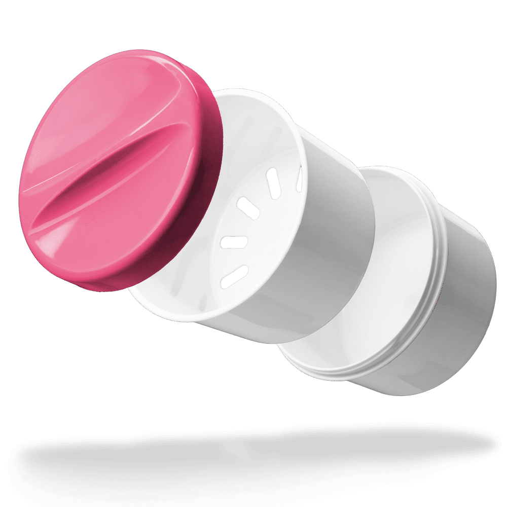 PP Einweg Zahnprothesenbecher, weiß, pink, 250 ml Füllmenge PP Einweg Zahnprothesenbecher, weiß, pink, 250 ml Füllmenge