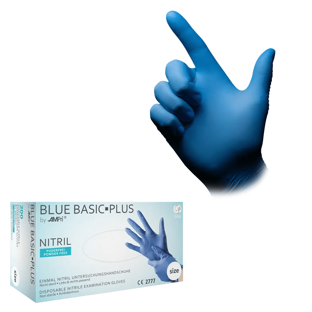 Guantes de nitrilo, azul, talla M, sin polvo, azul Basic-Plus: comprar guantes desechables de nitrilo como guantes de protección y guantes de examen de nitrilo.