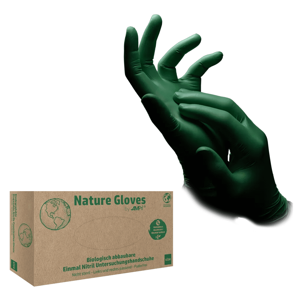 Nitrilhandschuhe, grün, Größe M, puderfrei, Nature Gloves by Med-Comfort