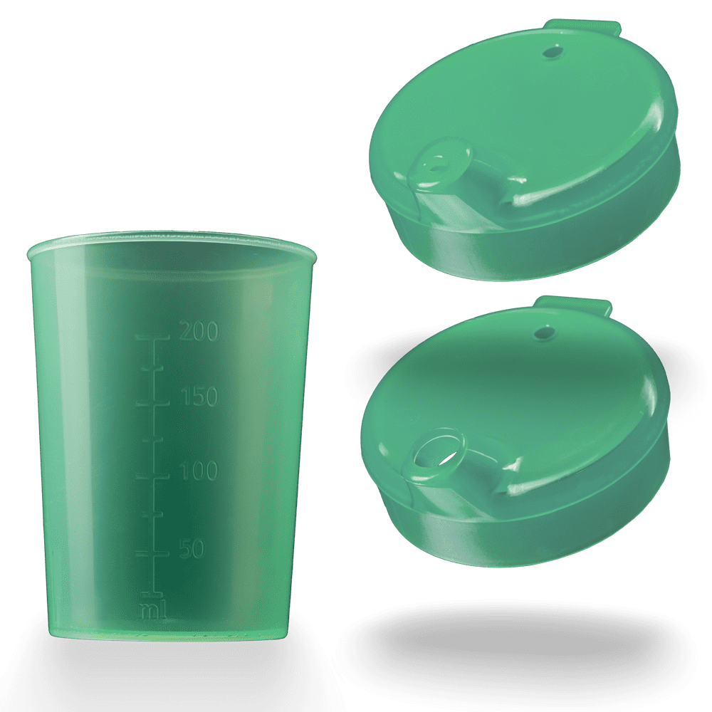 PP Beak cup top and bottom SET, green, 50 x 250 ml: buy polypropylene top and bottom SET for 50 beak cups as patient supplies.