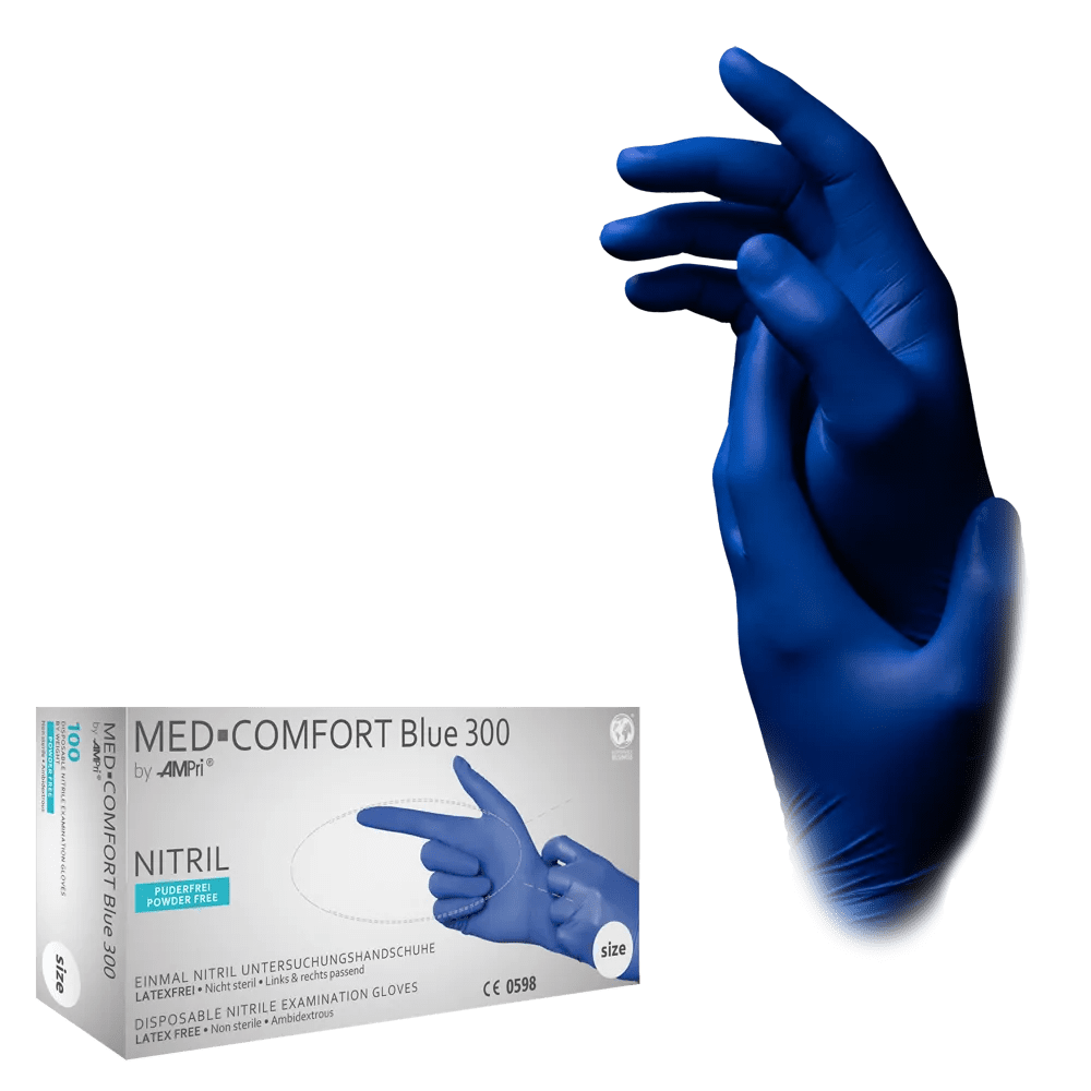 Guantes largos de nitrilo, azul, talla XL, sin polvo, Med-Comfort Azul 300