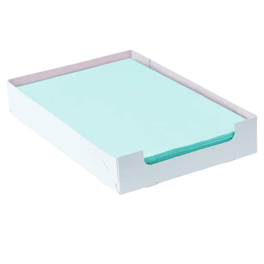 Disposable tray filter paper box, 18 x 28 cm, colour green, cellulose: buy dental crepe pad for single use during dental treatments.