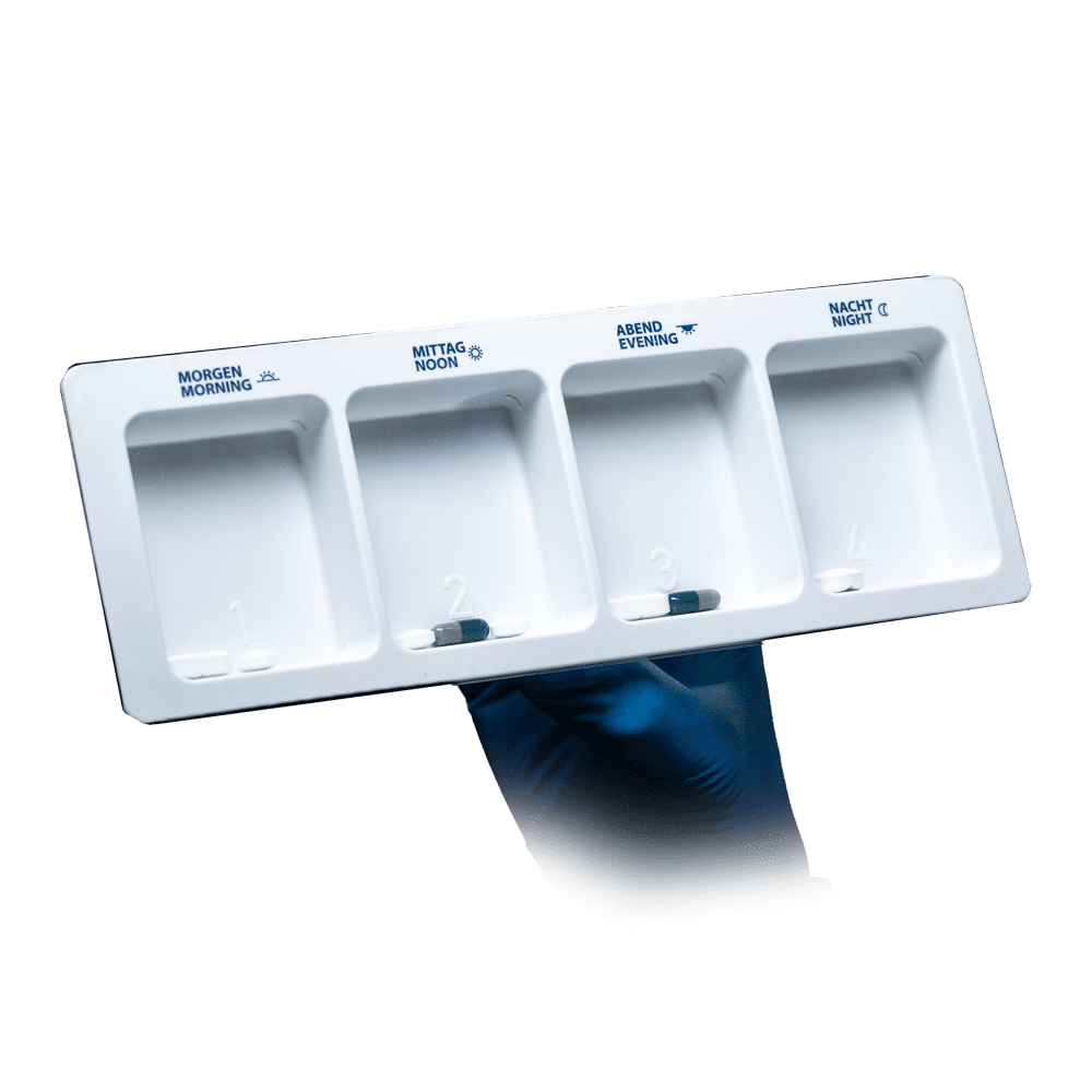 PP Einweg Medikamentendispenser, 4 Fächer, 22 x 8 x 2 cm, weiß, Med-Comfort PP Einweg Medikamentendispenser, 4 Fächer, 22 x 8 x 2 cm, weiß, Med-Comfort