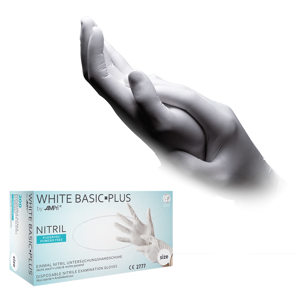 Guantes de nitrilo, blanco, talla S, sin polvo, blanco Basic-Plus: comprar guantes desechables de nitrilo como guantes de protección y guantes de examen de nitrilo.