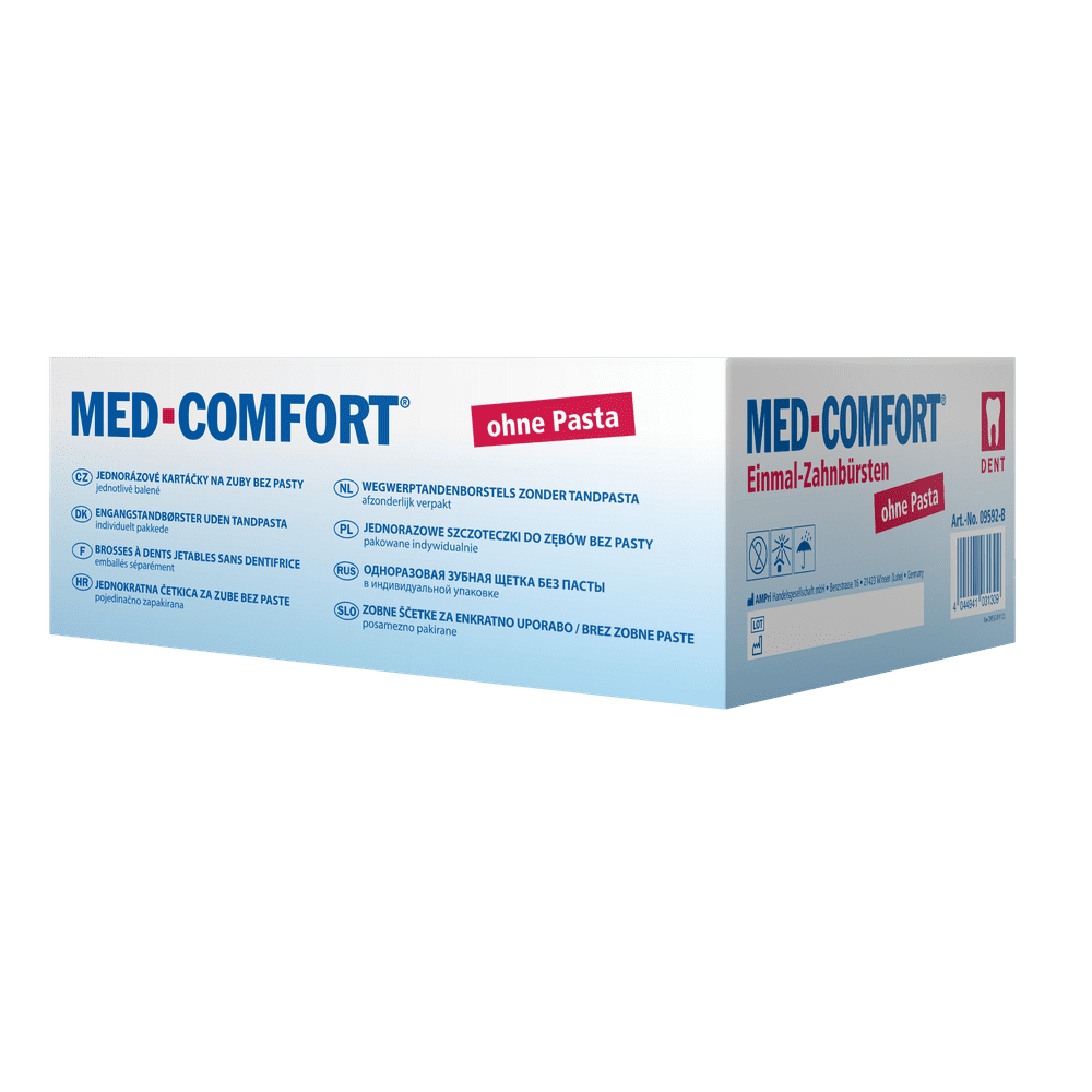 Dental PS Einmalzahnbürste ohne Zahnpasta, Farbe blau, 15 x 2,6 cm, Med-Comfort: Polystyrol Einwegzahnbürste für Reisen und den Gebrauch vor zahnärtzlichen Behandlungen als Dentalbedarf kaufen.