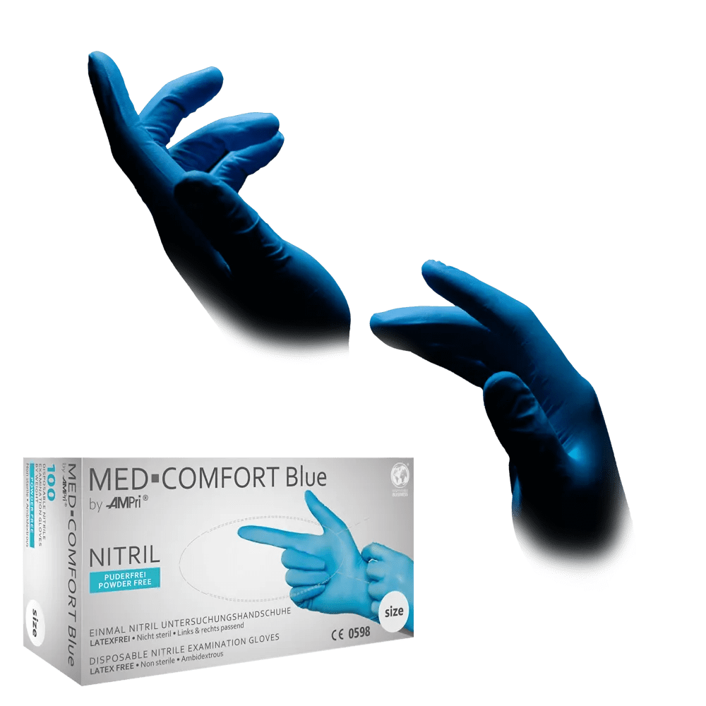 Nitrilhandschuhe, blau, Größe M, puderfrei, Med-Comfort blue: Nitril Einmalhandschuhe als Schutzhandschuhe und Untersuchungshandschuhe aus Nitril kaufen. Nitrilhandschuhe, blau, Größe M, puderfrei, Med-Comfort blue: Nitril Einmalhandschuhe als Schutzhandschuhe und Untersuchungshandschuhe aus Nitril kaufen.