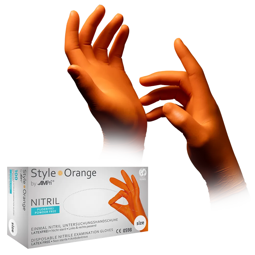 Nitrilhandschuhe, orange, Größe M, puderfrei, Style orange by Med-Comfort