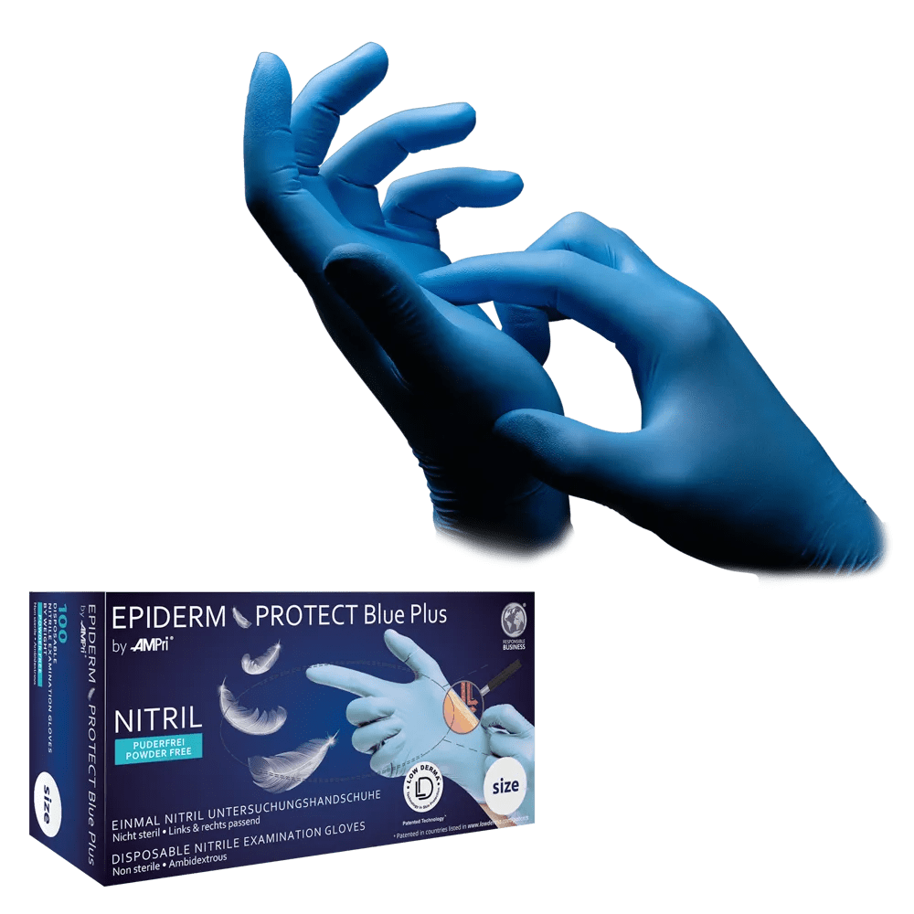 Nitrilhandschuhe, hellblau, blau, Größe L, puderfrei, Epiderm Protect Blue Plus by Med-Comfort