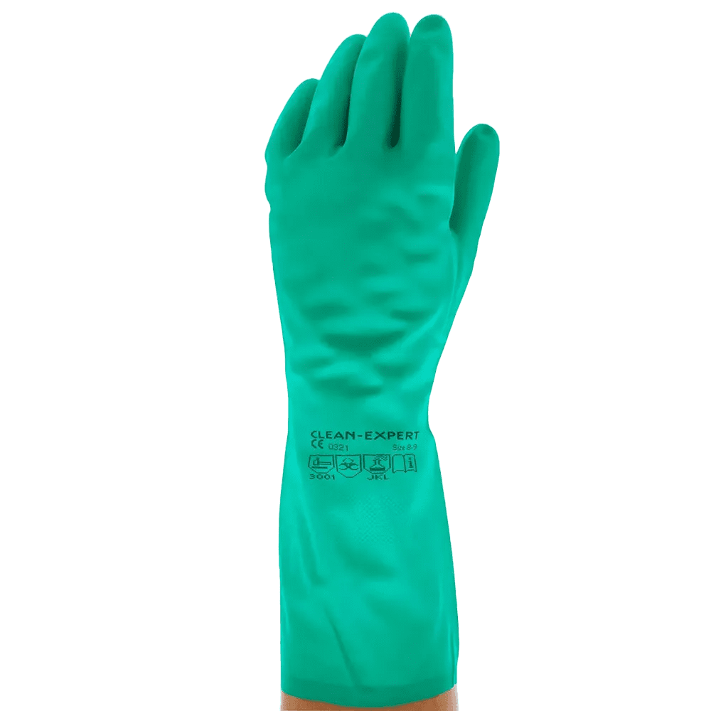 Industriehandschuh, Typ A, Größe 7, 8, 9, 10, 11, grün, Solidsafety Clean Protect: chemikalienbeständiger Arbeitsschutzhandschuh aus Nitril und für den Lebensmittelbereich geeignet als PSA kaufen.