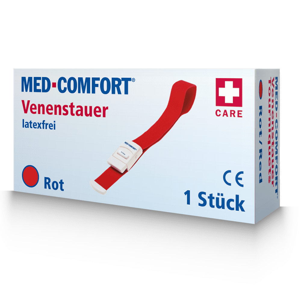 Torniquete venoso, color rojo, 2,5 x 45 cm, Med-Comfort: comprar torniquete de plástico sin látex para una mejor palpación de los vasos sanguíneos como ayuda médica para las necesidades de los pacientes.