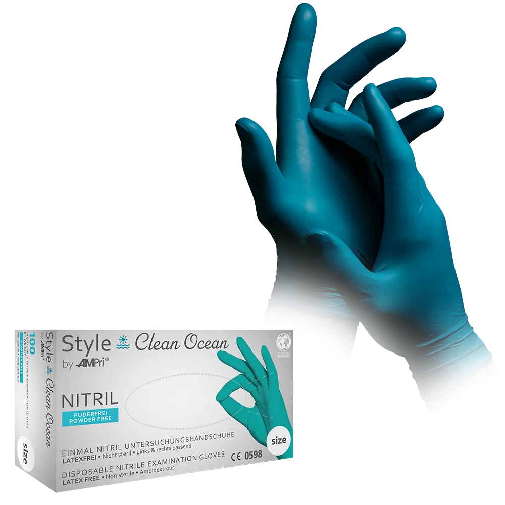 Nitrile gloves, green, green ocean, size M, powder free, style CLEAN OCEAN, green by Med-Comfort