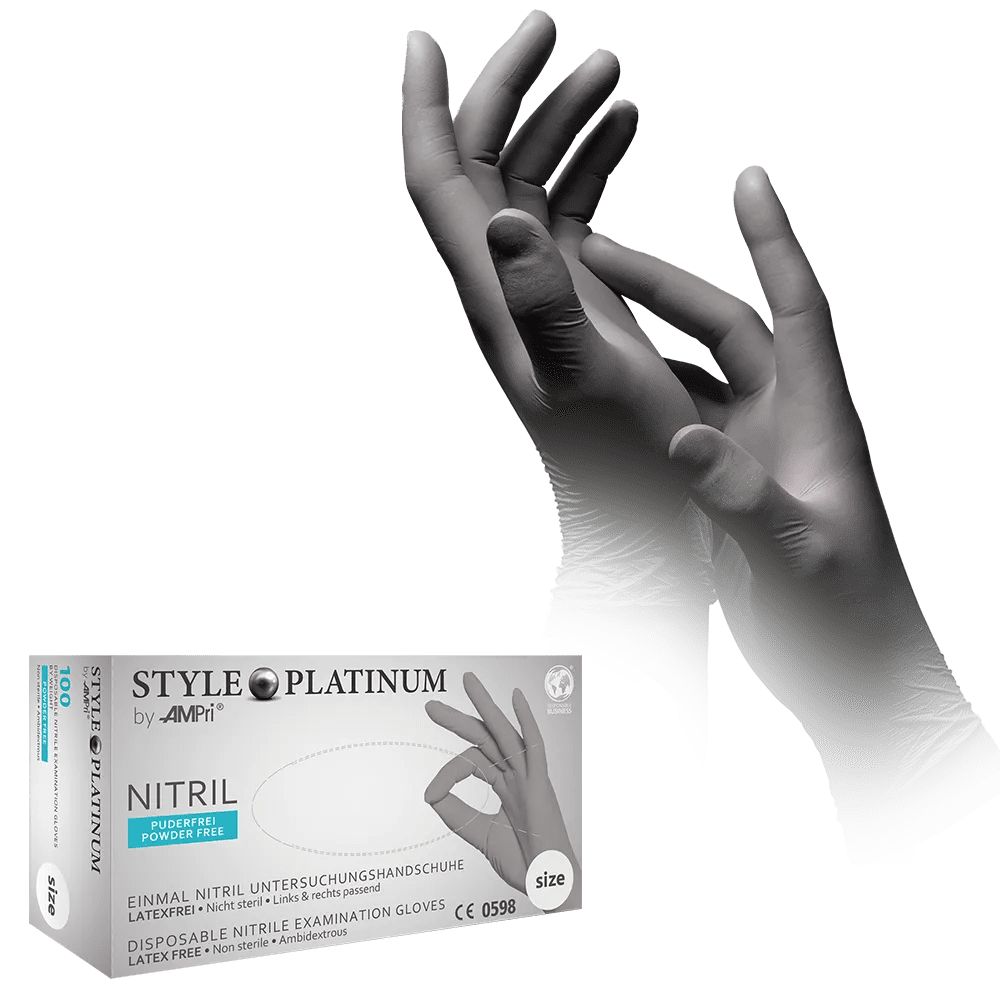 Nitrile gloves, silver-grey, platinum, size M, powder free, style PLATINUM by Med-Comfort