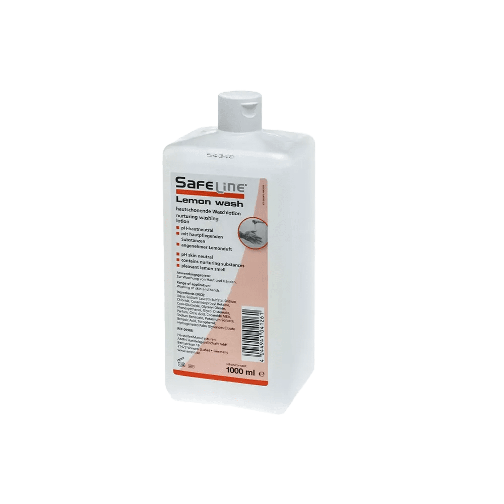 Washing lotion, 1 l, lemon, Safeline Lemon Wash: buy pH skin-neutral lotion with lemon scent for frequent washing and moisturising care of the skin.