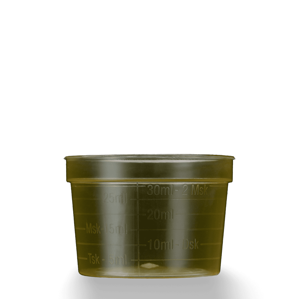 Vaso para medicamentos de PP, color amarillo, ancho, 30 ml, graduado: comprar vasos de polipropileno para tomar medicamentos o para dosificar líquidos y dispensar medicamentos como material de sala.