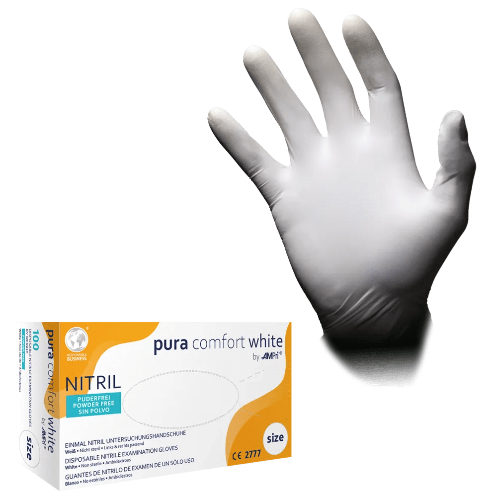 Nitrilhandschuhe, weiß, Größe M, puderfrei, Puracomfort white: Nitril Einmalhandschuhe als Schutzhandschuhe und Untersuchungshandschuhe aus Nitril kaufen. Nitrilhandschuhe, weiß, Größe M, puderfrei, Puracomfort white: Nitril Einmalhandschuhe als Schutzhandschuhe und Untersuchungshandschuhe aus Nitril kaufen.