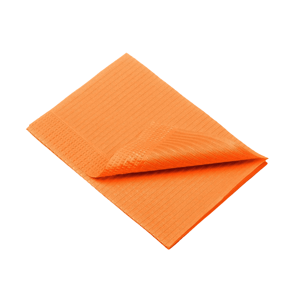 Dental disposable patient napkins, 33 x 45 cm, colour orange: buy 1 or 2-ply dental napkins for use during dental treatments as dental practice supplies.
