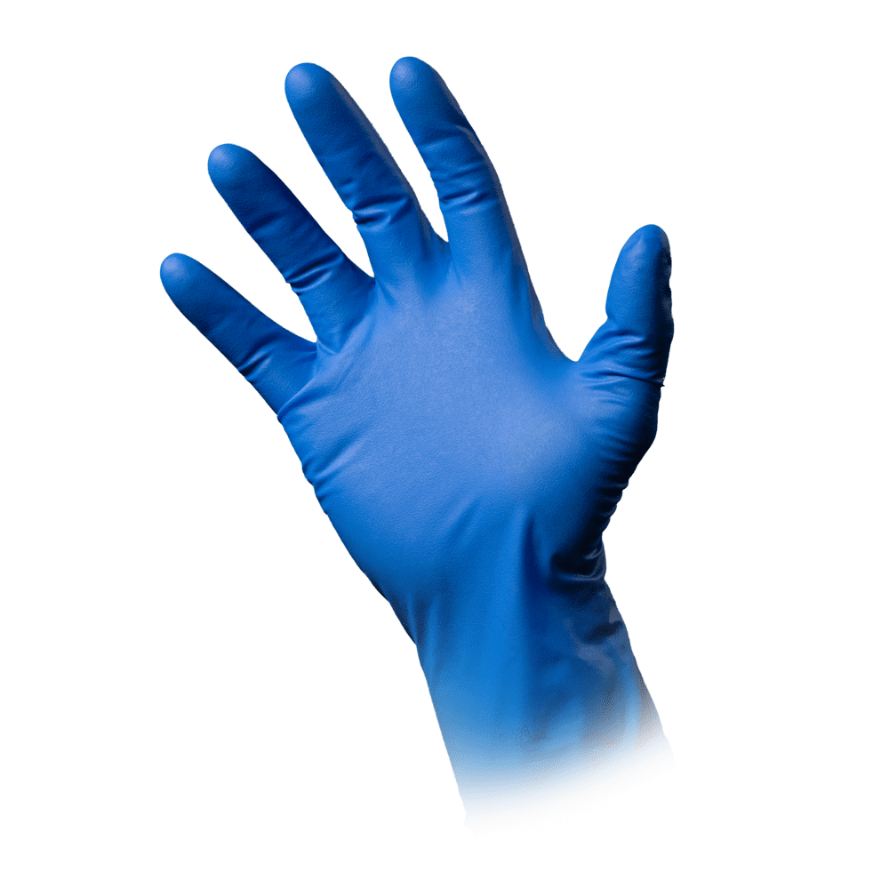 MED-COMFORT ALTO RIESGO, guante de nitrilo de protección química, sin polvo, azul, talla M: comprar guante de nitrilo sin polvo como guante de protección química.