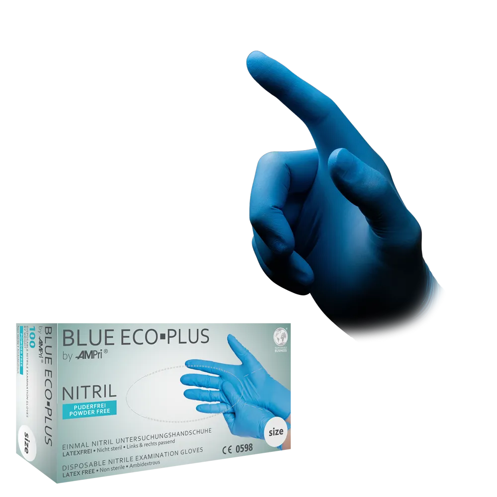 Nitrile gloves, blue, size L, powderfree, blue Eco-Plus: buy nitrile disposable gloves as protective gloves and examination gloves made of nitrile.