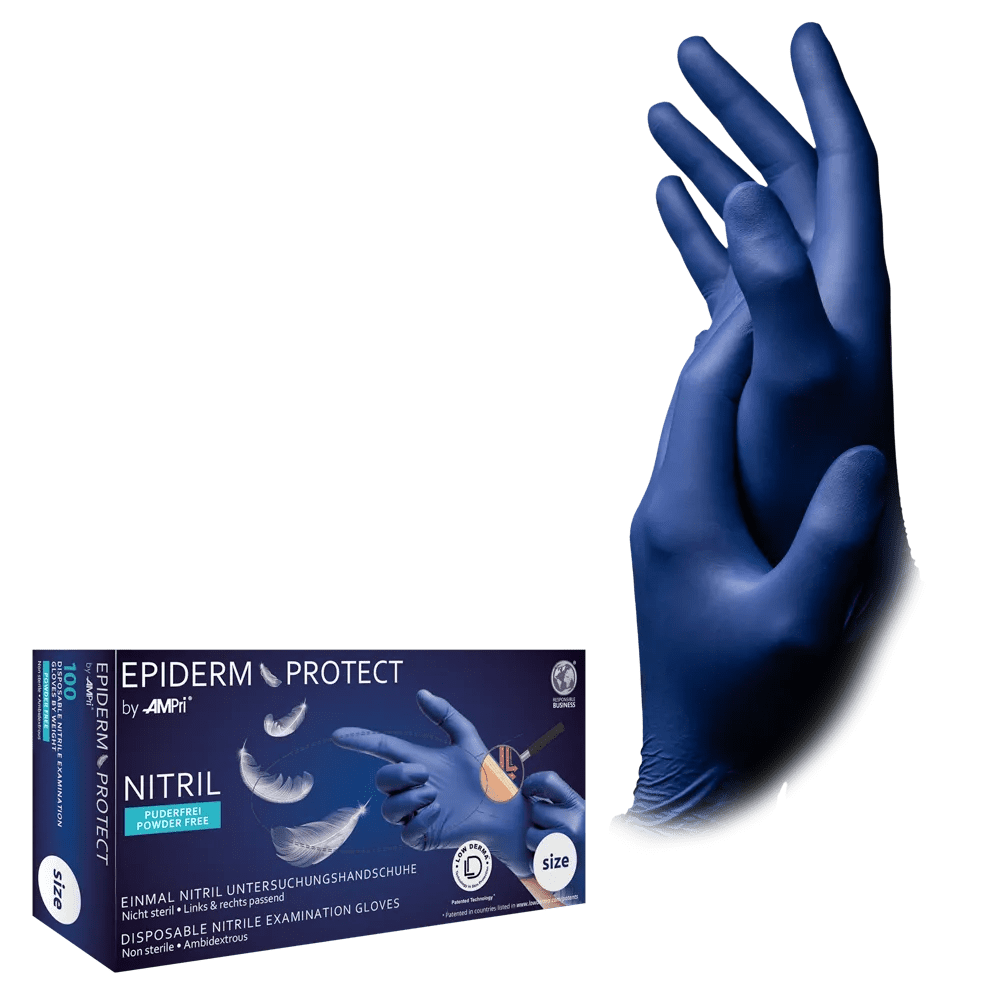 Nitrilhandschuhe, metallblau, blau, Größe M, puderfrei, Epiderm Protect by Med-Comfort