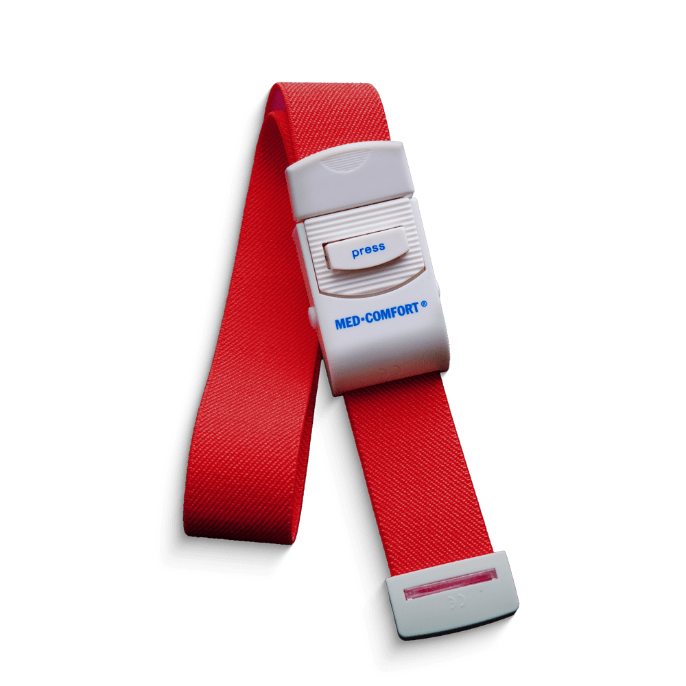 Torniquete venoso, color rojo, 2,5 x 45 cm, Med-Comfort: comprar torniquete de plástico sin látex para una mejor palpación de los vasos sanguíneos como ayuda médica para las necesidades de los pacientes.