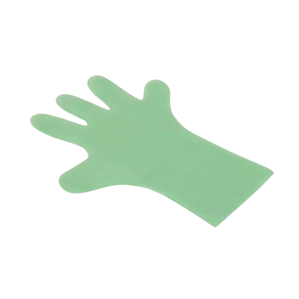 Guante de PE, verde, talla L, martillado, Med-Comfort: comprar guantes desechables de PE.