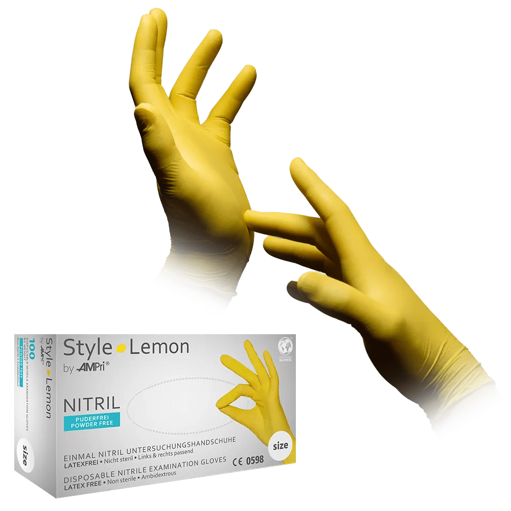 Guantes de nitrilo, amarillo, talla M, sin polvo, estilo Lemon de Med-Comfort Guantes de nitrilo, amarillo, talla M, sin polvo, estilo Lemon de Med-Comfort