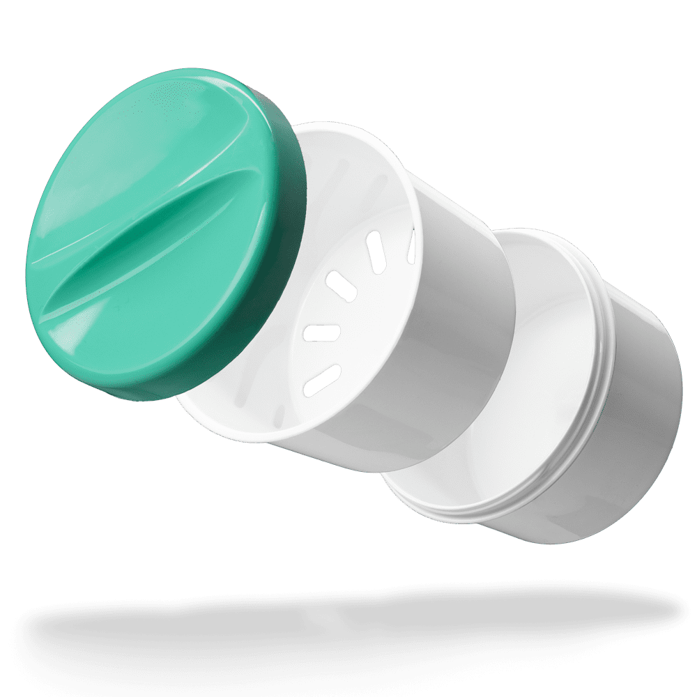 PP Einweg Zahnprothesenbecher, weiß, grün, 250 ml Füllmenge PP Einweg Zahnprothesenbecher, weiß, grün, 250 ml Füllmenge