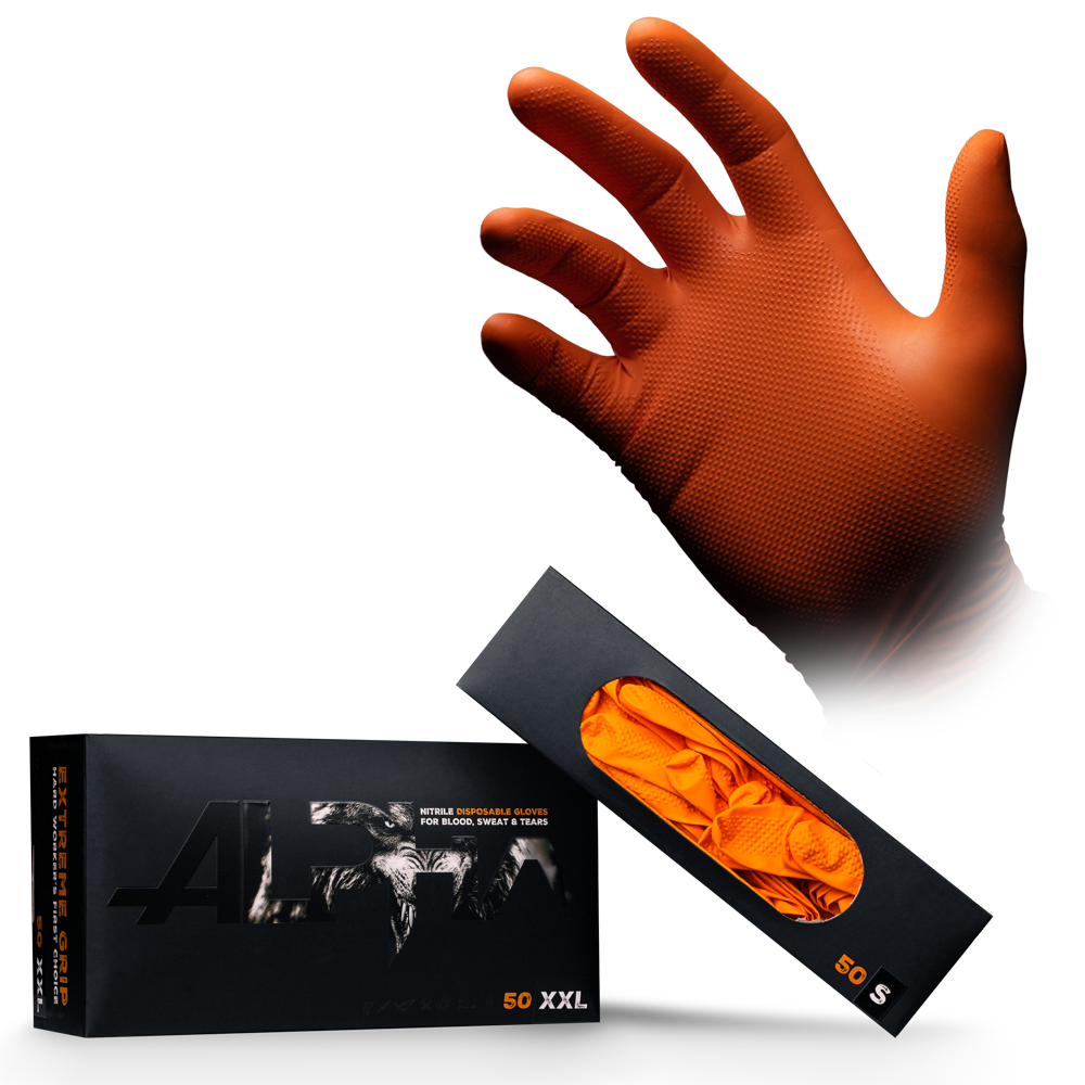 High Grip Einmalhandschuh aus Nitril, Größe XXL, orange, ALPHA: extra griffigen und chemikalienbeständigen Arbeitsschutzhandschuh aus Nitril und für den Lebensmittelbereich geeignet als PSA kaufen