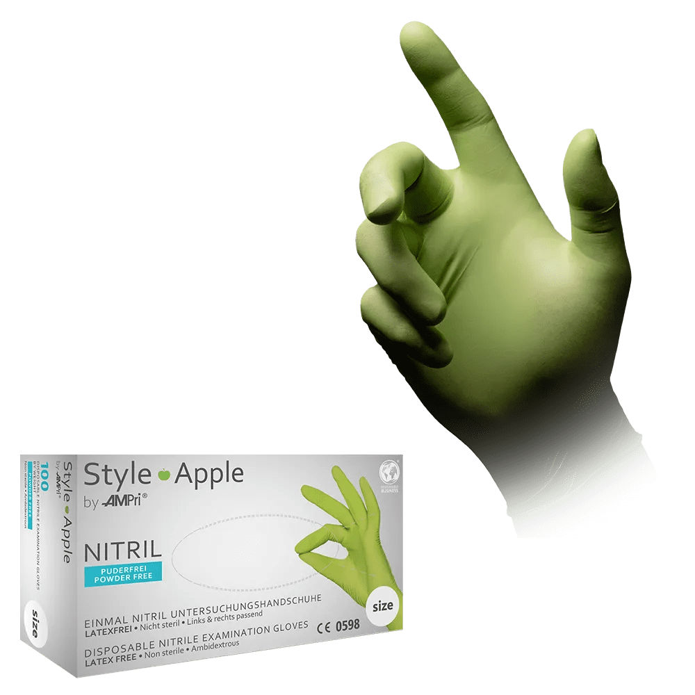 Nitrilhandschuhe, apfelgrün, grün, Größe M, puderfrei, Style Apple by Med-Comfort: Nitril Einmalhandschuhe als Schutzhandschuhe und Untersuchungshandschuhe aus farbigem Nitril kaufen.