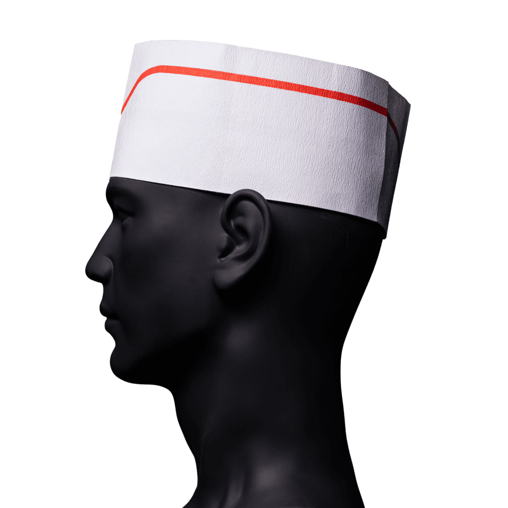 Paper boat with paper crown, colour white with red stripes