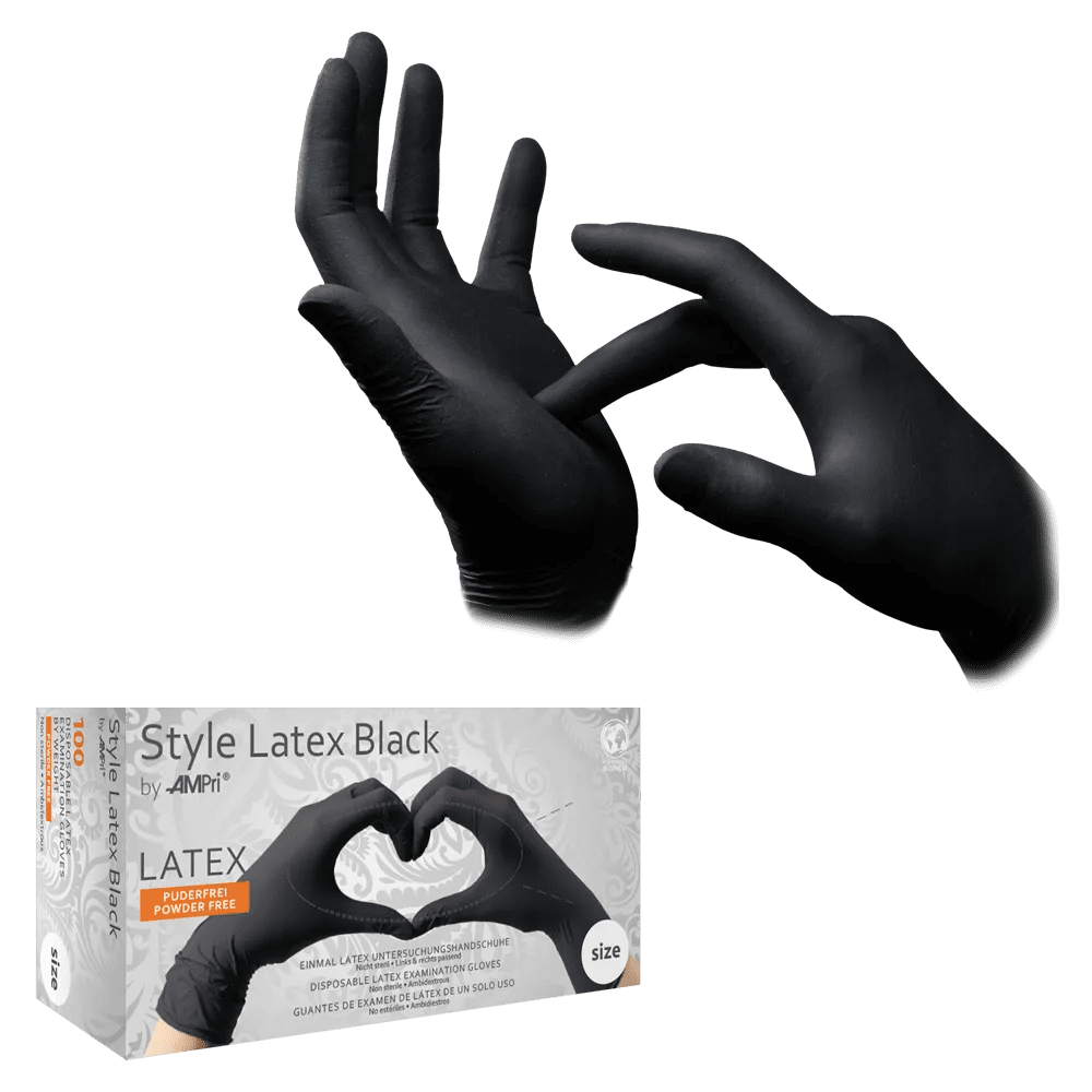 Guantes de látex, negro, talla M, sin polvo, Estilo Látex Negro: comprar guantes desechables de látex como guantes de examen y guantes de protección de látex.