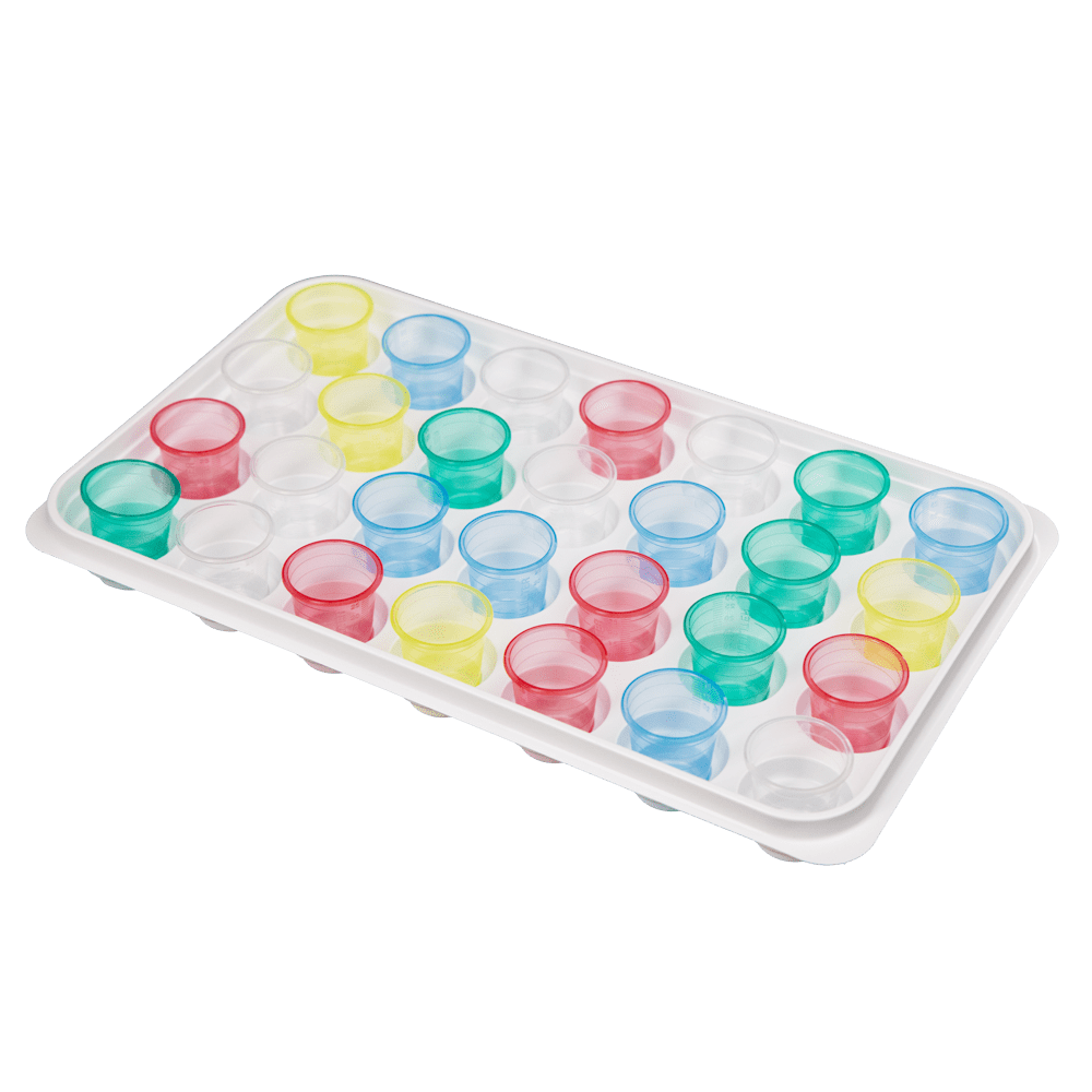 PS Tablett für 28 Medizinbecher, weiß, 375 x 225 x 40 mm PS Tablett für 28 Medizinbecher, weiß, 375 x 225 x 40 mm