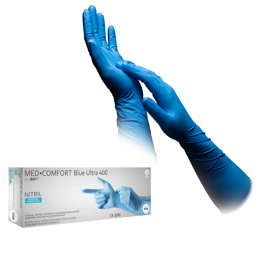 Nitrile gloves, blue, size M, powderfree, Med-Comfort Ultra 400