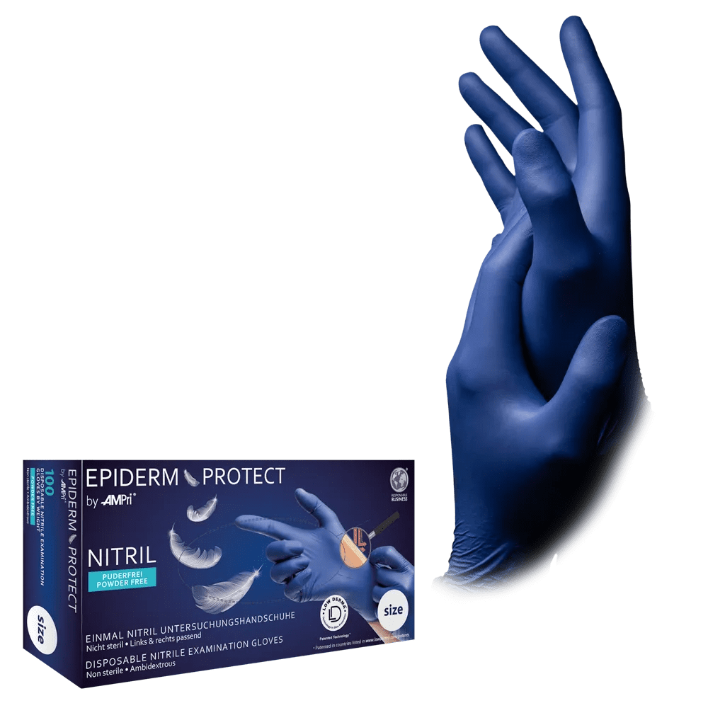 Nitrile gloves, metal blue, size M, powderfree, EpidermProtect by Med-Comfort