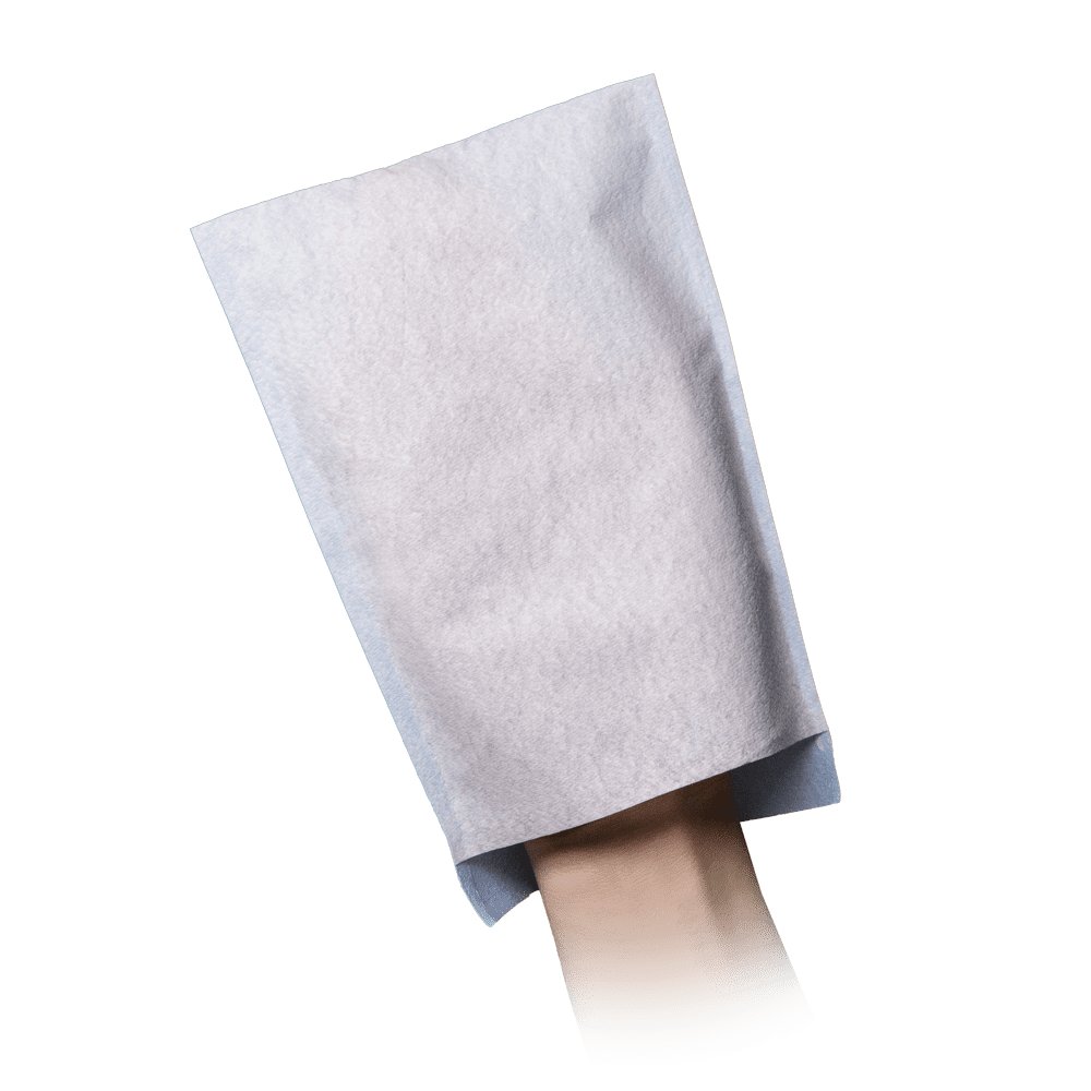 Disposable washcloth, white, blue, PE inner coating, Med-Comfort