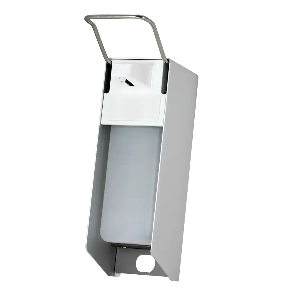 Wandspender für 500 ml Desinfektionsmittel und Flüssigseifen, 270 x 81 x 160 mm, kurzer Hebel: Aluminium Spender für Flüssigkeiten, inklusive leerer Flasche als Zubehör kaufen.