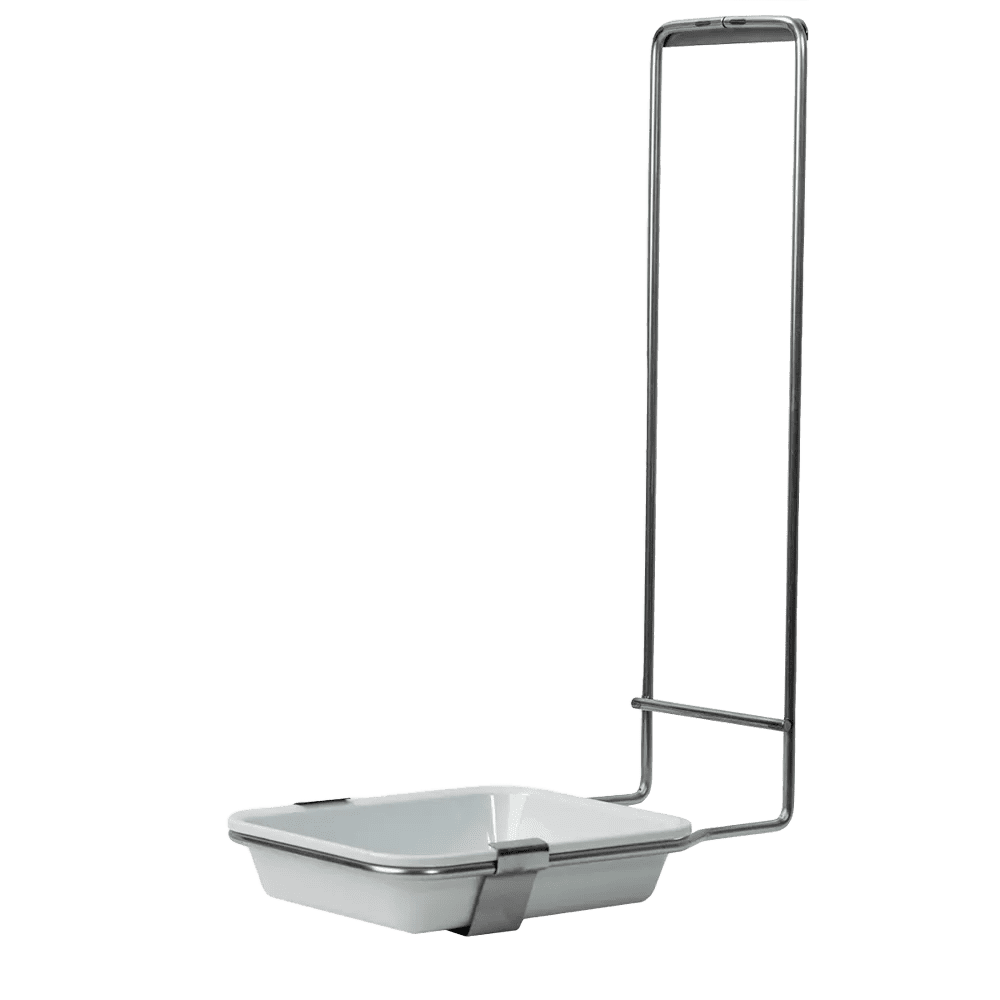 Stainless steel bowl holder, for all 1000 ml disinfectant and soap dispensers with removable plastic bowl as accessory for wall dispensers.