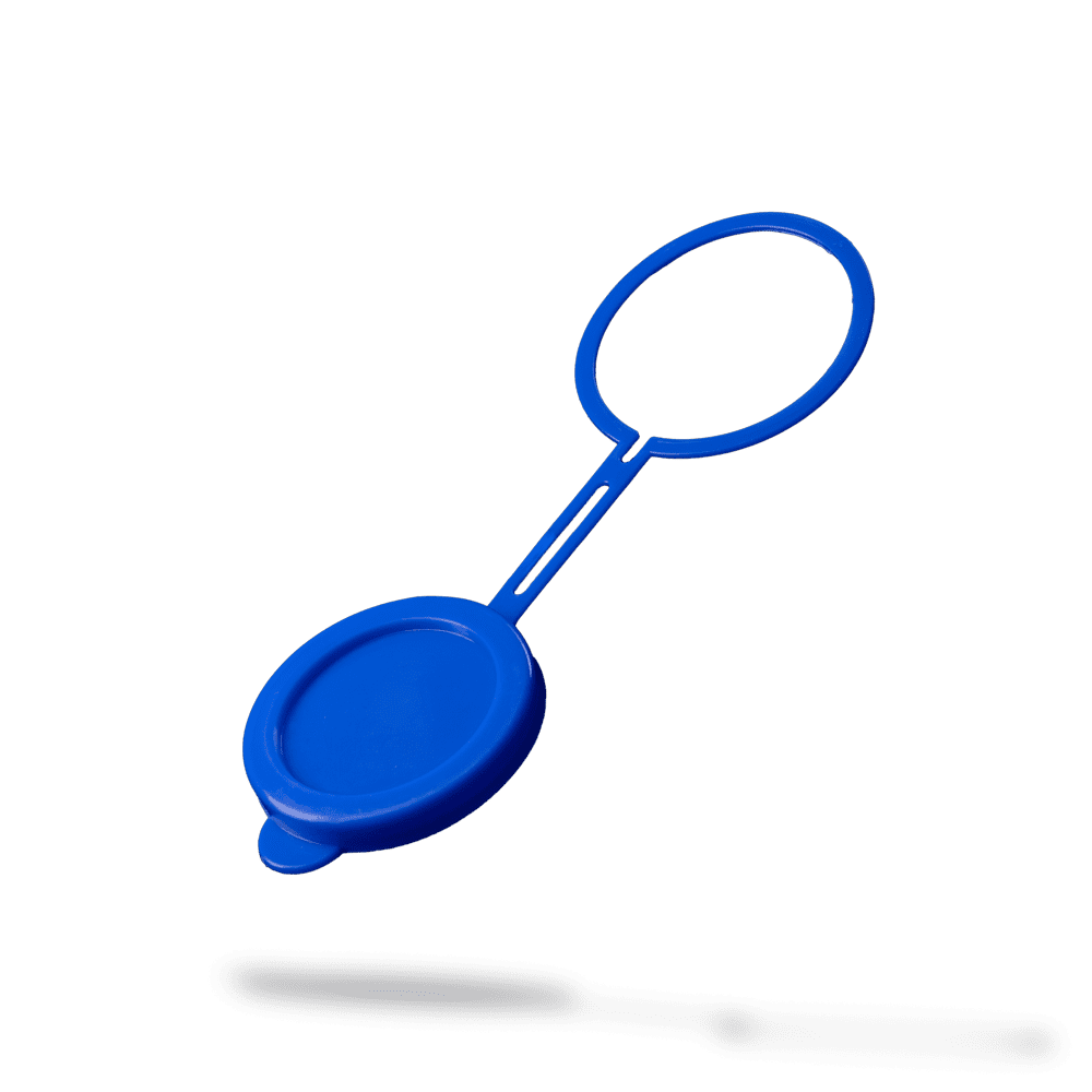 Tapa de PP para frascos de orina, diámetro del anillo 62 mm, diámetro de la tapa 58 mm, azul
