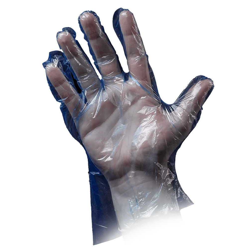 Guante de PE, azul, talla L (hombre), martillado, Med-Comfort: comprar guantes desechables de PE.