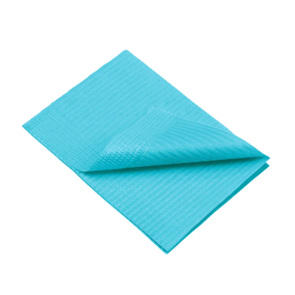 Dental disposable patient napkins, 33 x 45 cm, colour blue, dark blue, yellow, green, light blue, purple, lime, orange, pink, red, wine red, white, black: buy 1/2 ply dental napkins for use during dental treatments as dental practice supplies.